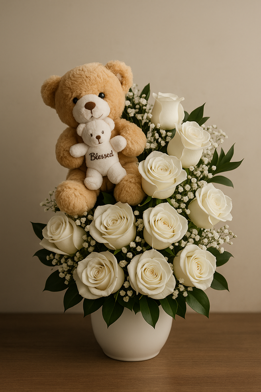 ARREGLO DE AMOR CON PELUCHE BLANCO